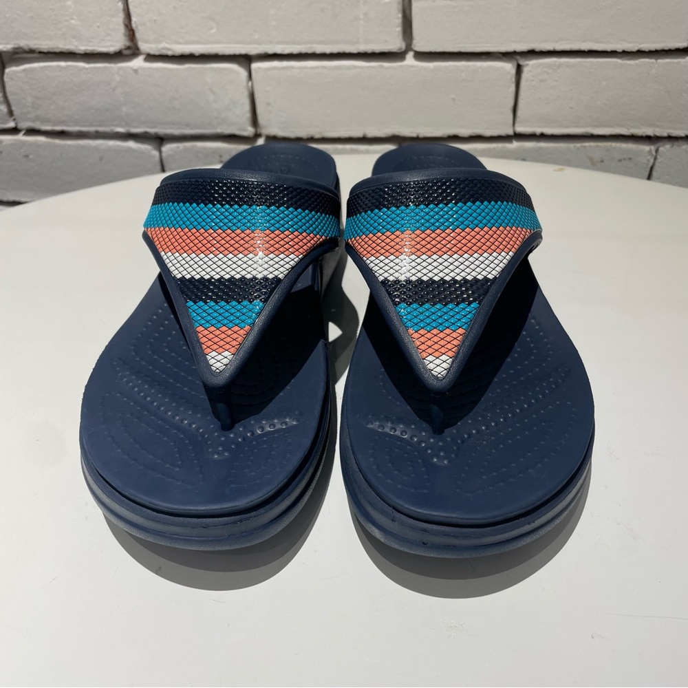 CROCS Monterey Women’s Beaded Stripe Wedge  Blue Sandals - Picture 2 of 15
